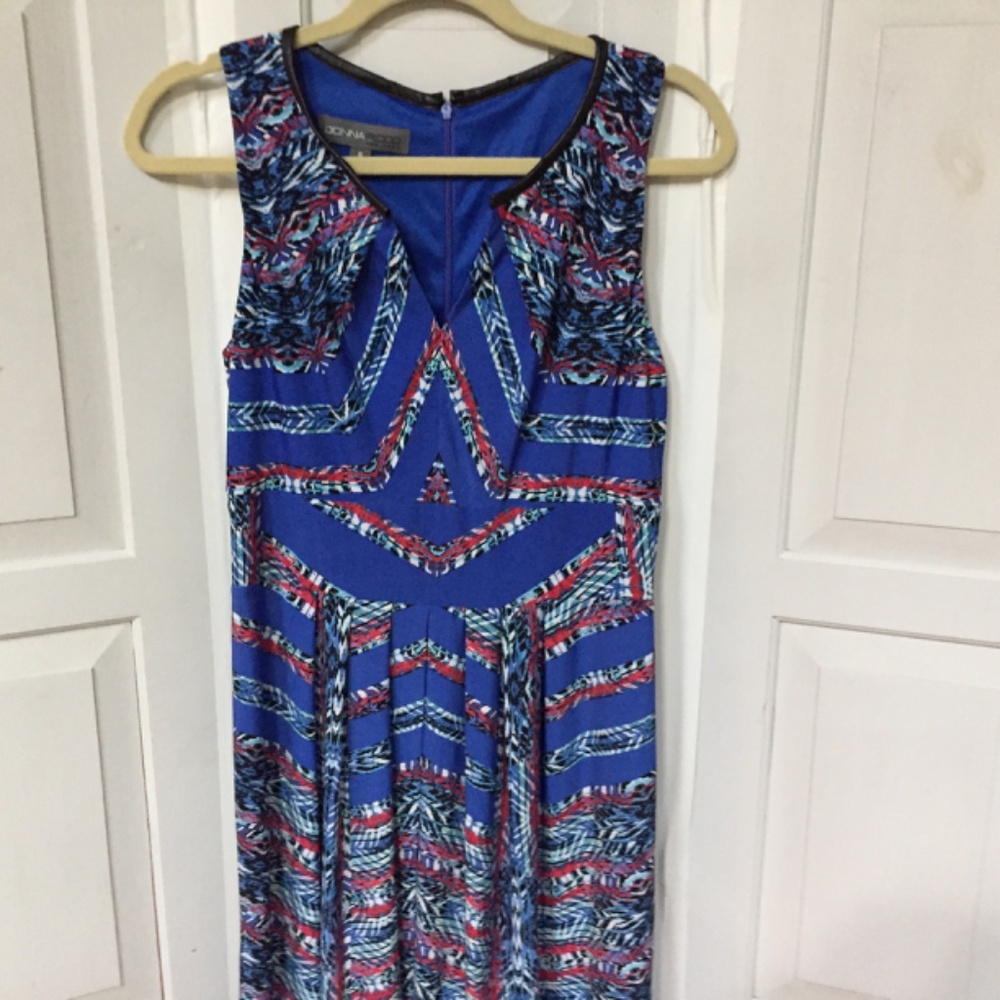 Donna Ricco Sleeveless Blue and Red Tribal Patterned Dress - Picture 4 of 15